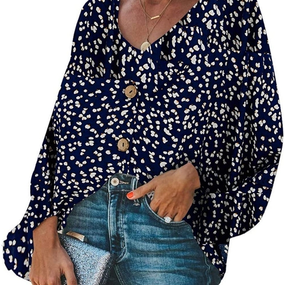 Womens V Neck Printed Fringe Long Sleeves Tops Casual Loose Blouse Large - Picture 3 of 4